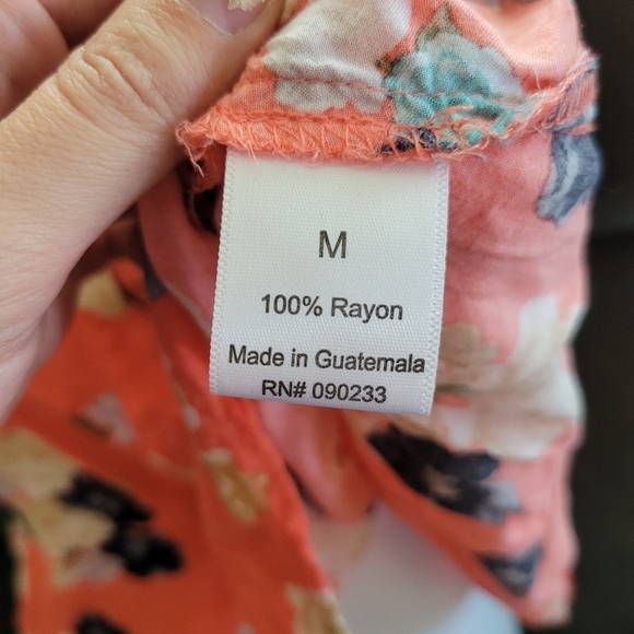 Kirra Medium Tank Top Cropped Orange Floral Button Front Blouse Shirt - Picture 8 of 8